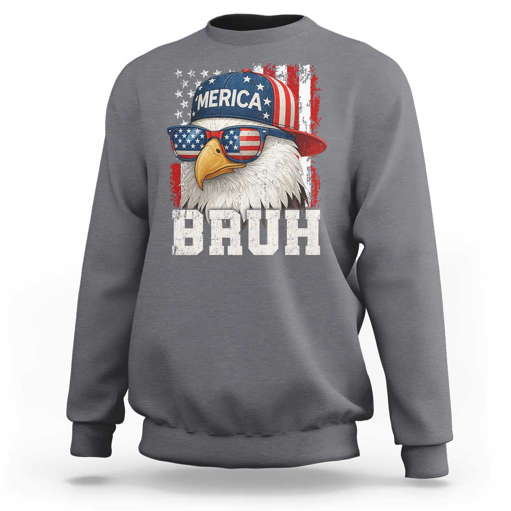 Bruh 'Merica Bald Eagle 4th of July Sweatshirt Patriotic USA Flag - Wonder Print Shop