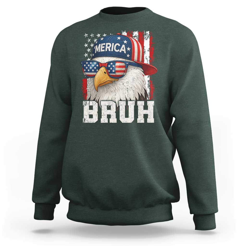 Bruh 'Merica Bald Eagle 4th of July Sweatshirt Patriotic USA Flag - Wonder Print Shop