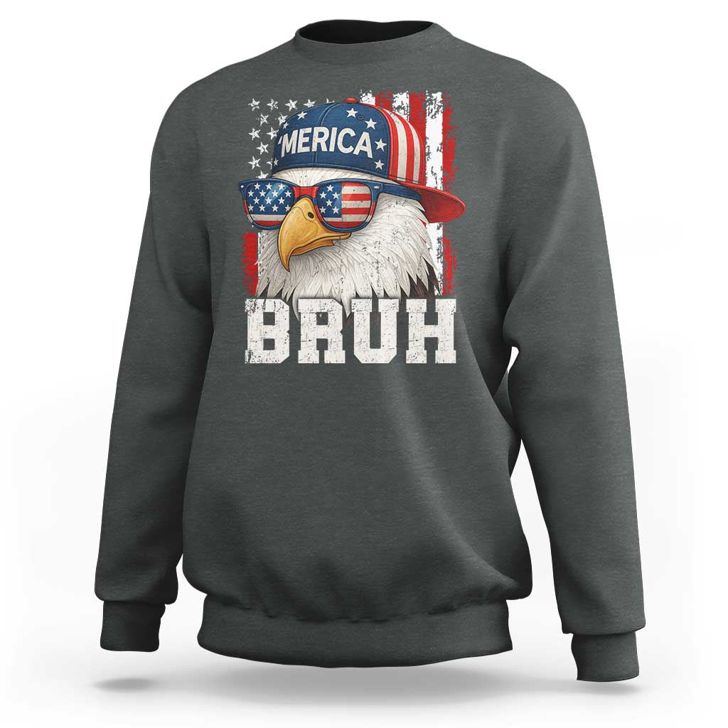Bruh 'Merica Bald Eagle 4th of July Sweatshirt Patriotic USA Flag - Wonder Print Shop