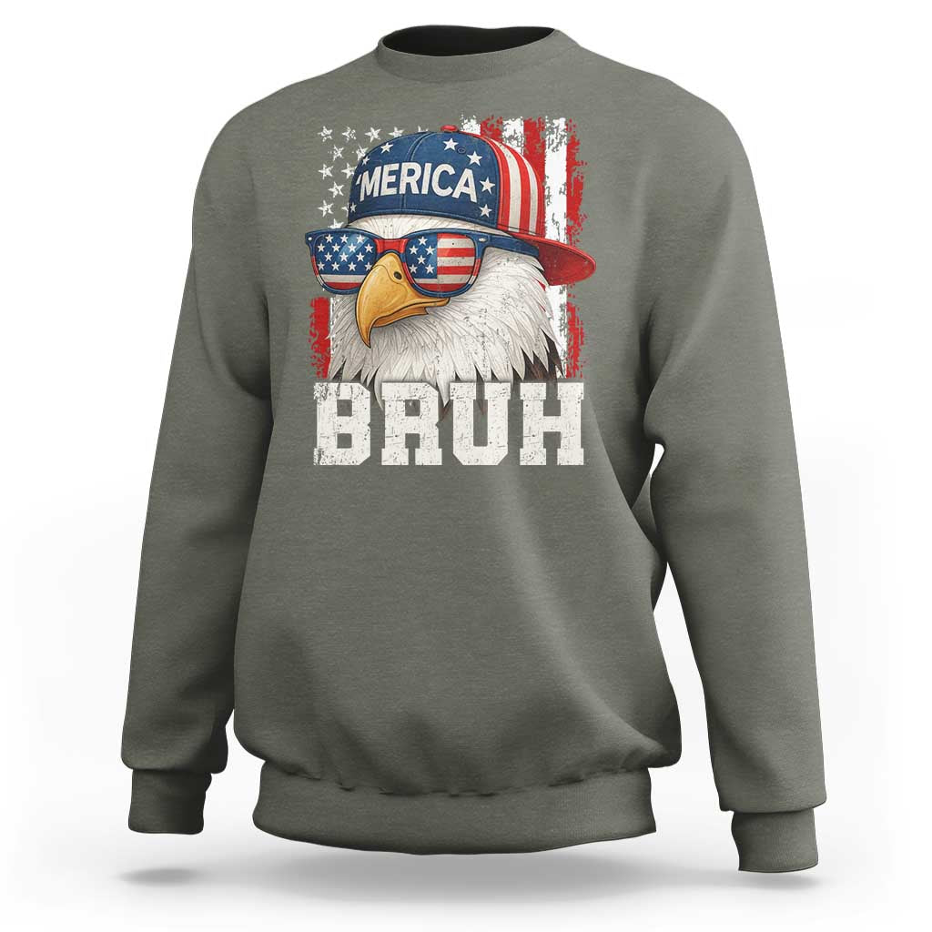 Bruh 'Merica Bald Eagle 4th of July Sweatshirt Patriotic USA Flag - Wonder Print Shop