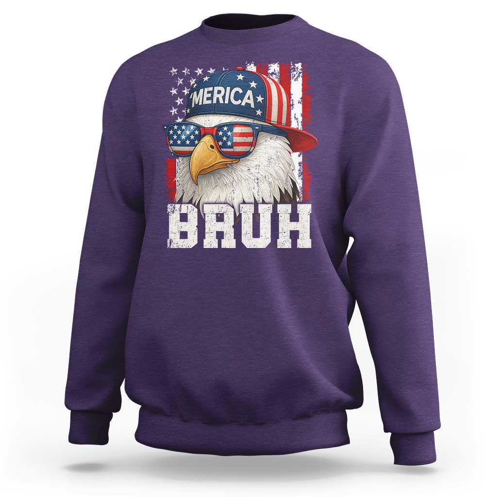 Bruh 'Merica Bald Eagle 4th of July Sweatshirt Patriotic USA Flag - Wonder Print Shop