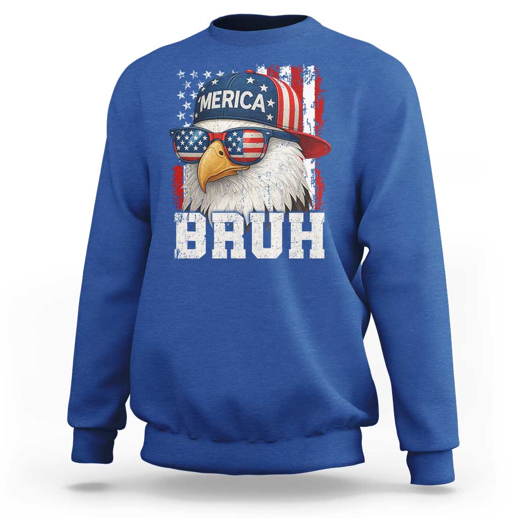 Bruh 'Merica Bald Eagle 4th of July Sweatshirt Patriotic USA Flag - Wonder Print Shop