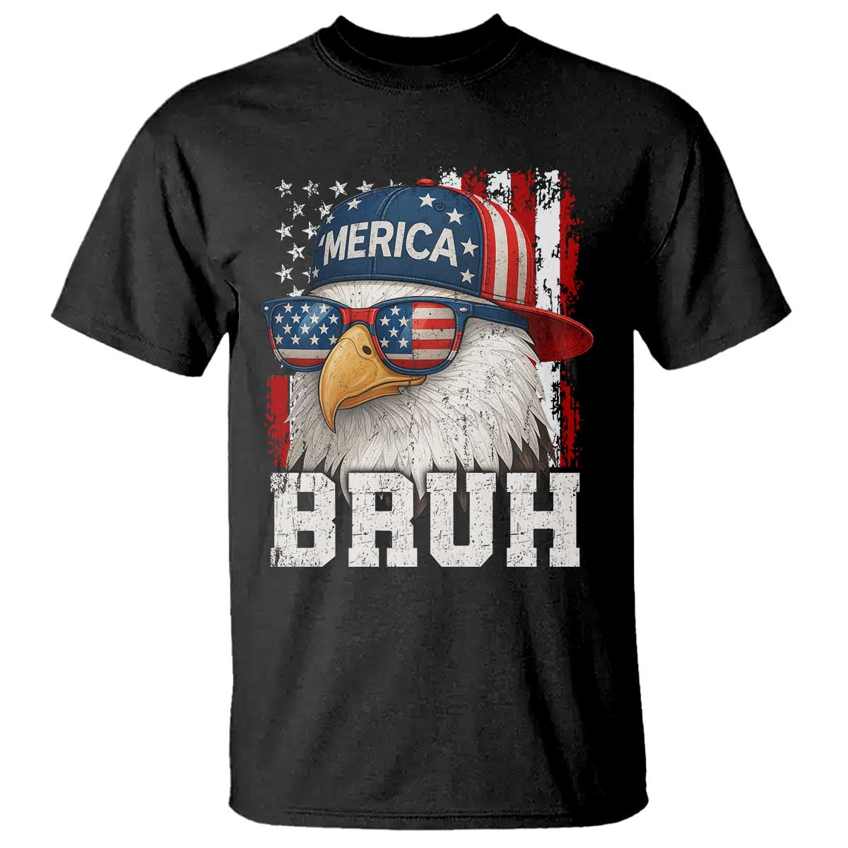 Bruh 'Merica Bald Eagle 4th of July T Shirt Patriotic USA Flag - Wonder Print Shop