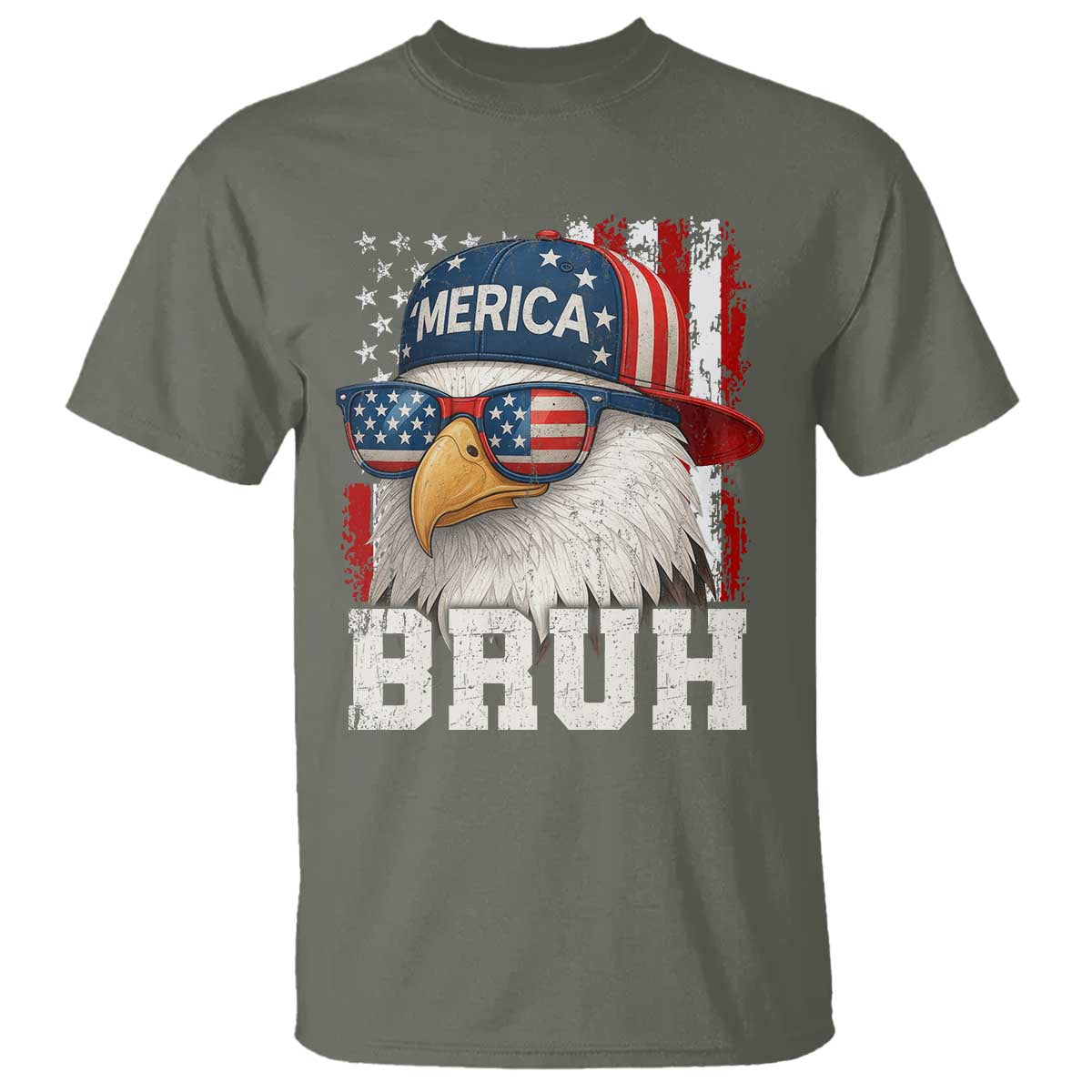 Bruh 'Merica Bald Eagle 4th of July T Shirt Patriotic USA Flag - Wonder Print Shop