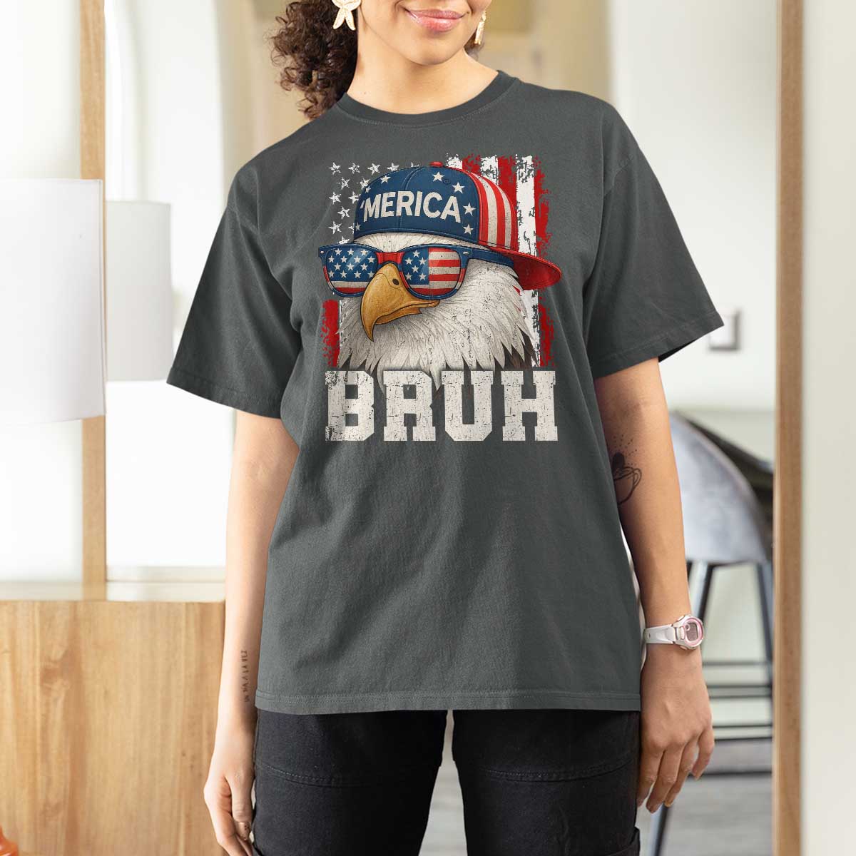 Bruh 'Merica Bald Eagle 4th of July T Shirt For Women Patriotic USA Flag - Wonder Print Shop