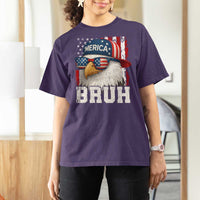 Bruh 'Merica Bald Eagle 4th of July T Shirt For Women Patriotic USA Flag - Wonder Print Shop