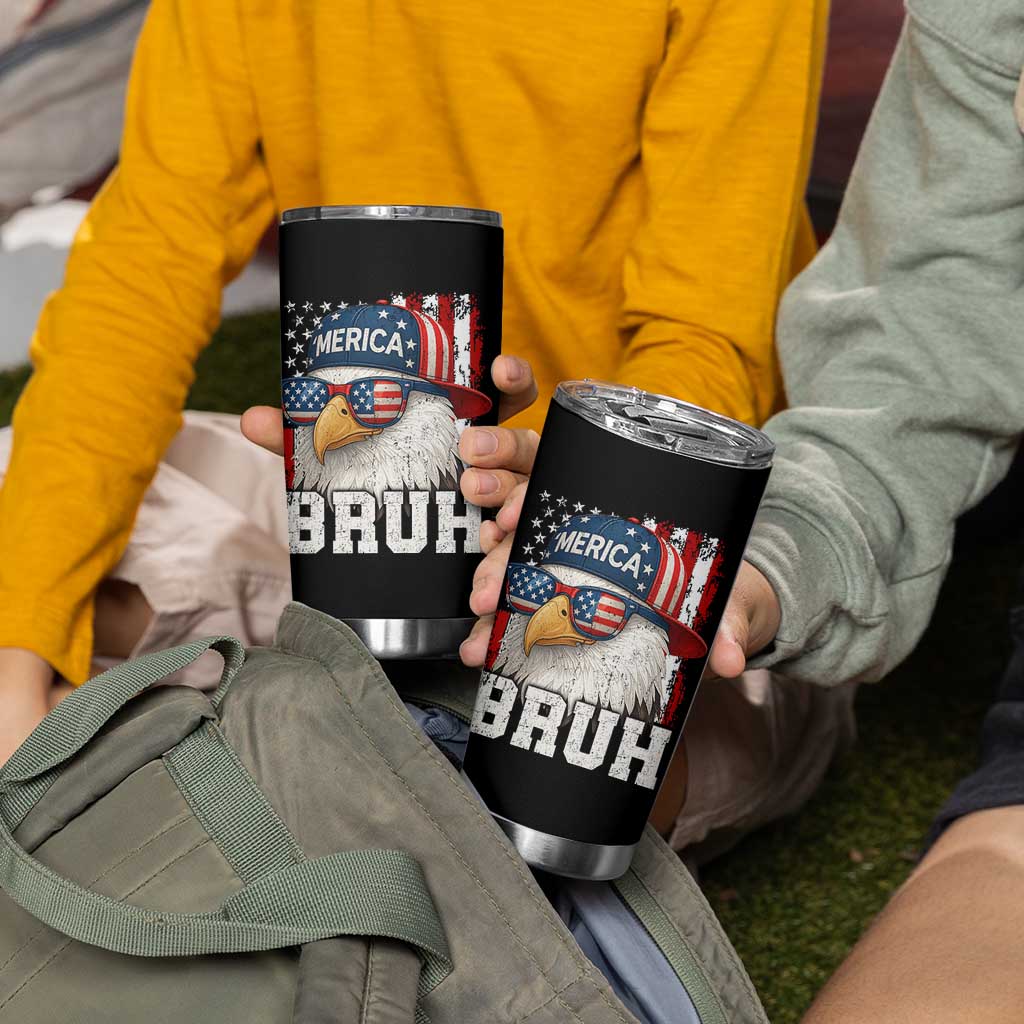 Bruh 'Merica Bald Eagle 4th of July Tumbler Cup Patriotic USA Flag - Wonder Print Shop