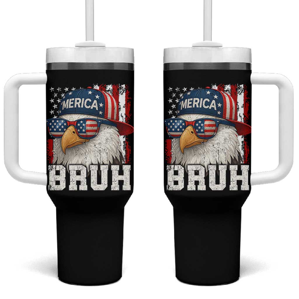 Bruh 'Merica Bald Eagle 4th of July Tumbler With Handle Patriotic USA Flag - Wonder Print Shop