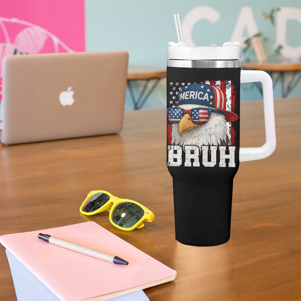 Bruh 'Merica Bald Eagle 4th of July Tumbler With Handle Patriotic USA Flag - Wonder Print Shop
