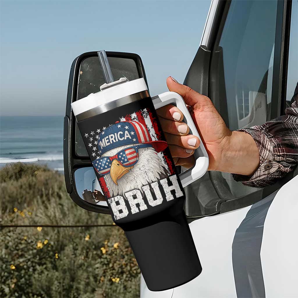 Bruh 'Merica Bald Eagle 4th of July Tumbler With Handle Patriotic USA Flag - Wonder Print Shop