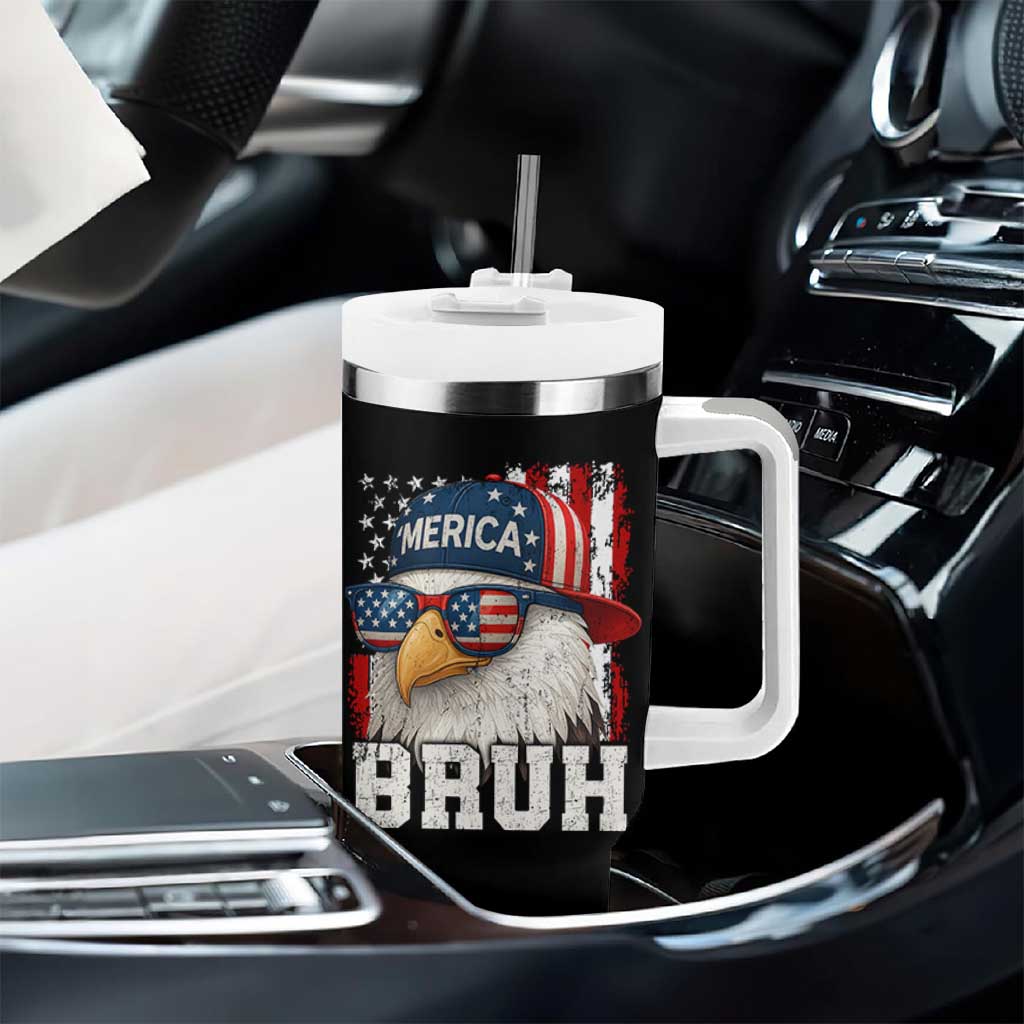 Bruh 'Merica Bald Eagle 4th of July Tumbler With Handle Patriotic USA Flag - Wonder Print Shop