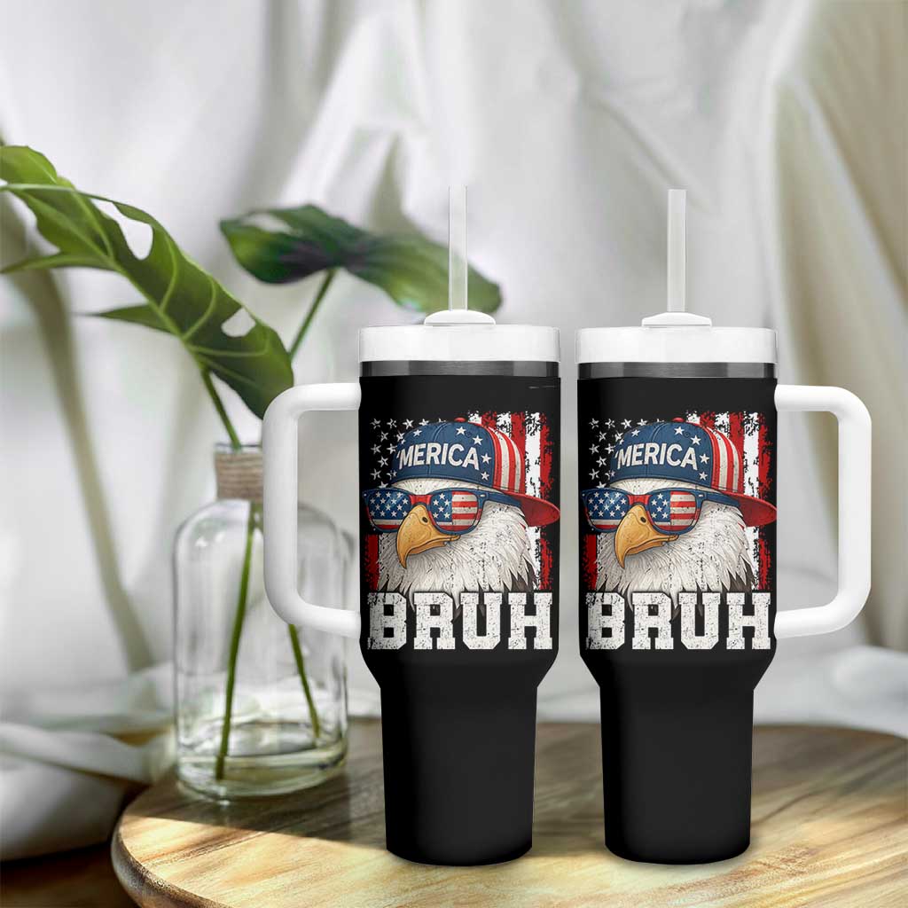 Bruh 'Merica Bald Eagle 4th of July Tumbler With Handle Patriotic USA Flag - Wonder Print Shop