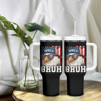 Bruh 'Merica Bald Eagle 4th of July Tumbler With Handle Patriotic USA Flag - Wonder Print Shop
