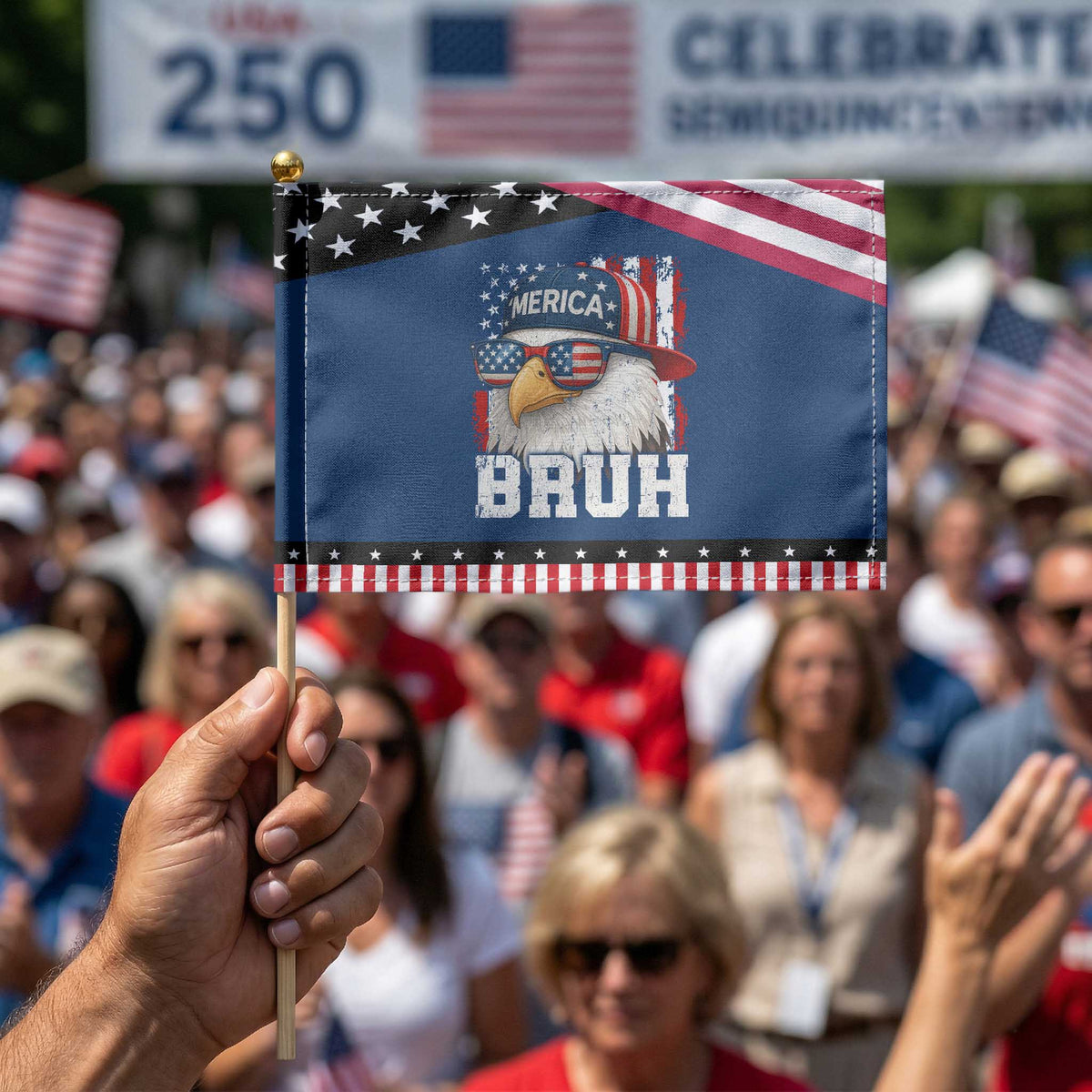 Bruh 'Merica Bald Eagle 4th of July Patriotic Handheld Flag USA Flag