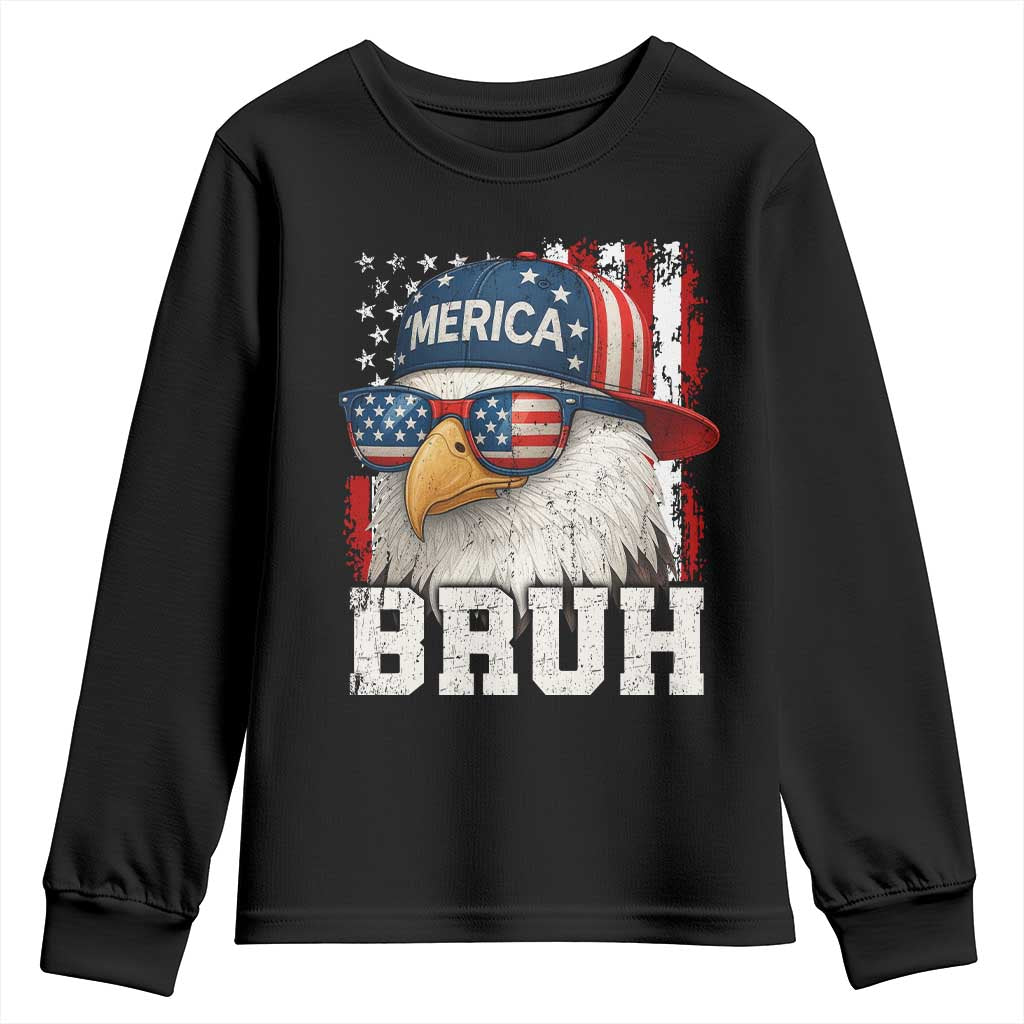 Bruh 'Merica Bald Eagle 4th of July Youth Sweatshirt Patriotic USA Flag - Wonder Print Shop