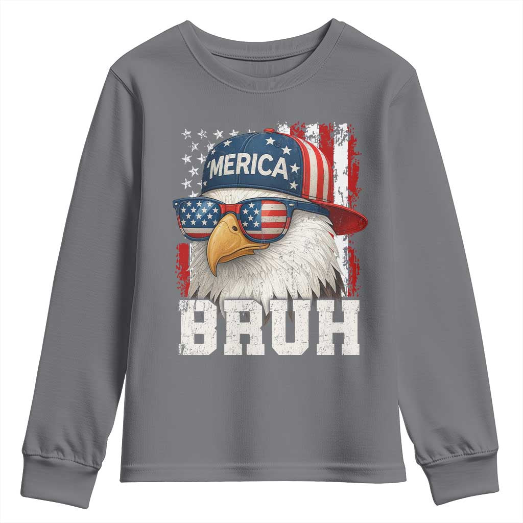 Bruh 'Merica Bald Eagle 4th of July Youth Sweatshirt Patriotic USA Flag - Wonder Print Shop