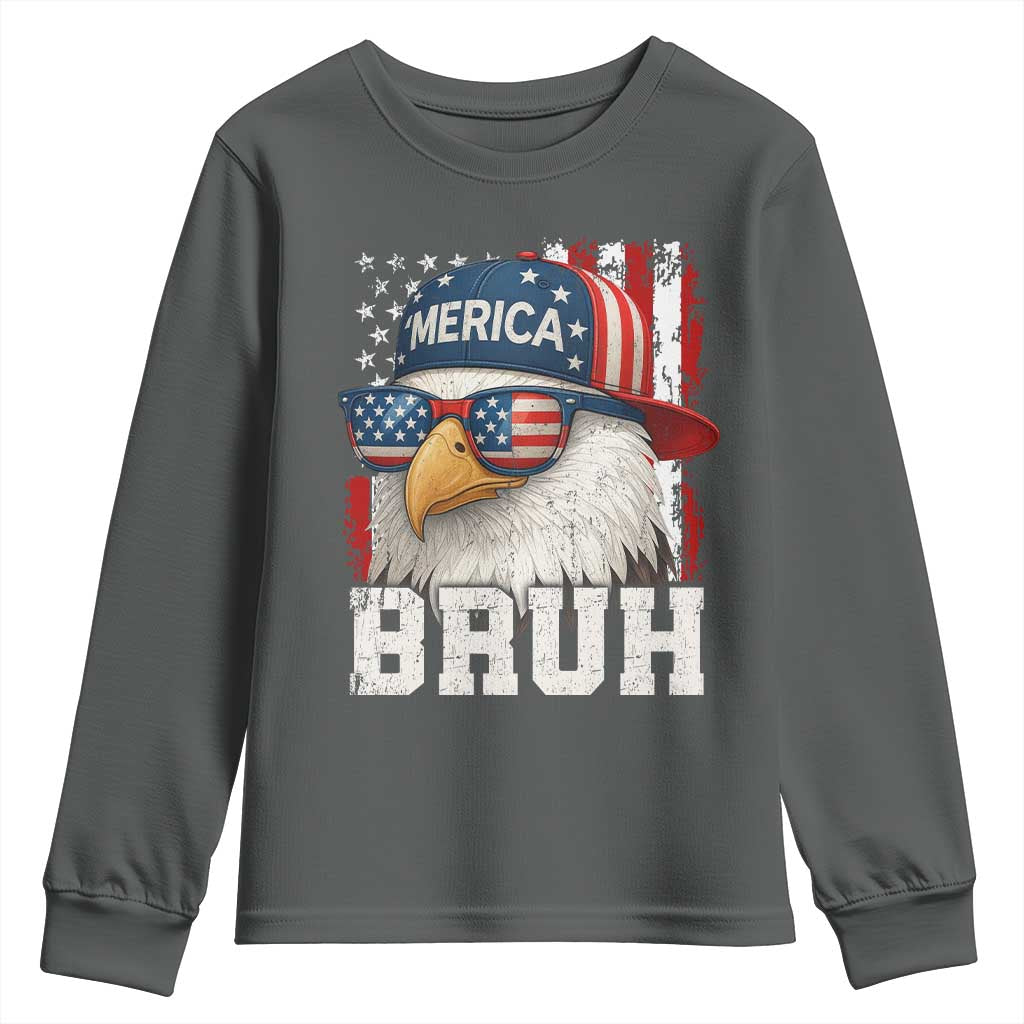 Bruh 'Merica Bald Eagle 4th of July Youth Sweatshirt Patriotic USA Flag - Wonder Print Shop