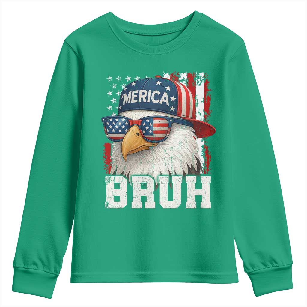 Bruh 'Merica Bald Eagle 4th of July Youth Sweatshirt Patriotic USA Flag - Wonder Print Shop