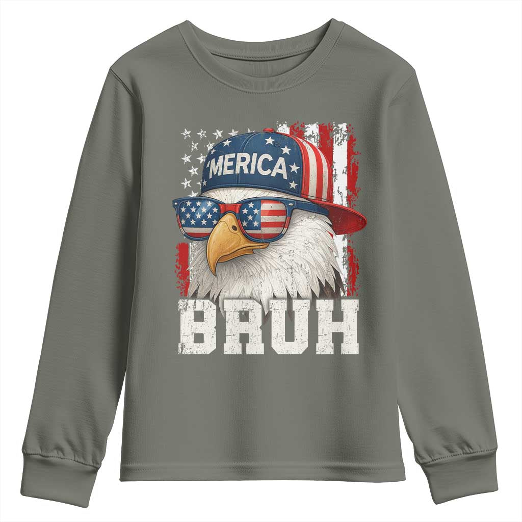Bruh 'Merica Bald Eagle 4th of July Youth Sweatshirt Patriotic USA Flag - Wonder Print Shop