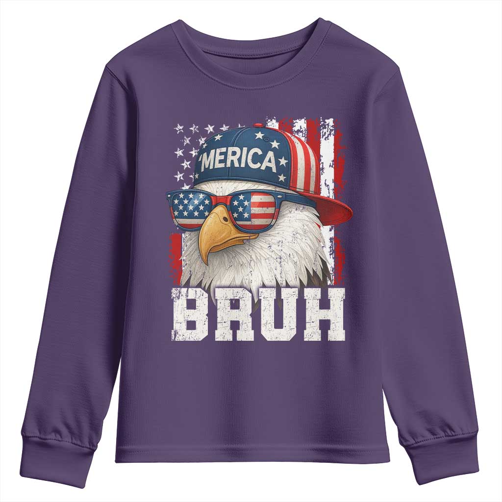 Bruh 'Merica Bald Eagle 4th of July Youth Sweatshirt Patriotic USA Flag - Wonder Print Shop