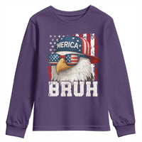 Bruh 'Merica Bald Eagle 4th of July Youth Sweatshirt Patriotic USA Flag - Wonder Print Shop