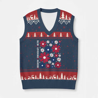 Subtle FDT V-Neck Knit Sweater Vest Boho Floral Red White Blue Social Justice - Wonder Print Shop