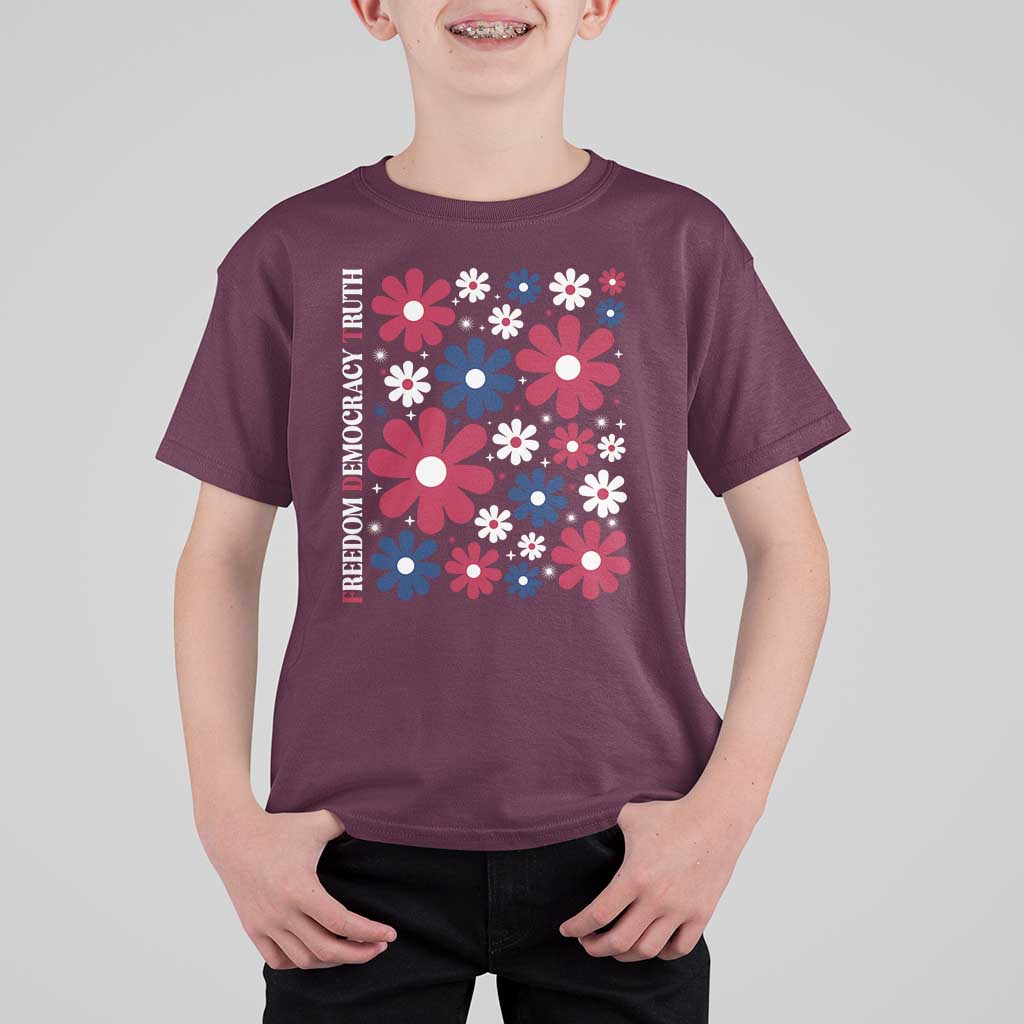 Subtle FDT T Shirt For Kid Boho Floral Red White Blue Social Justice - Wonder Print Shop