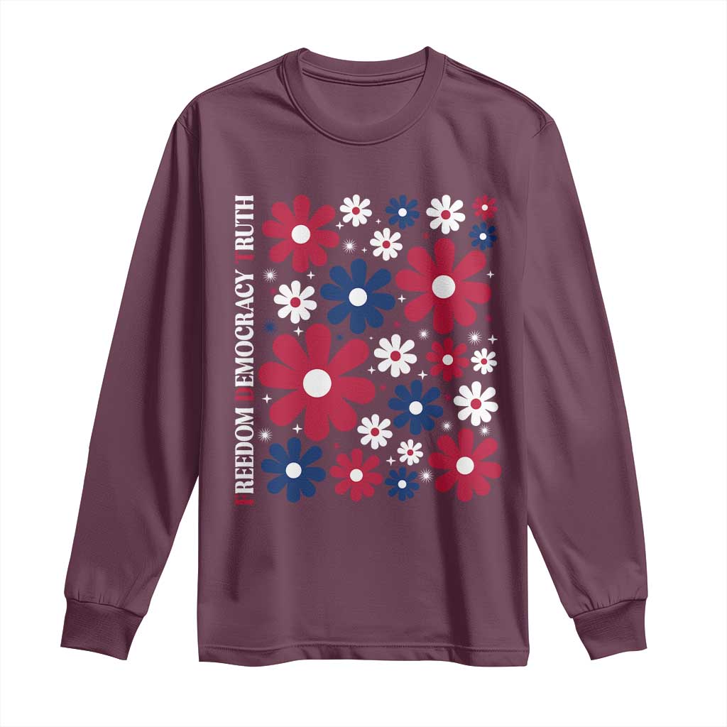 Subtle FDT Long Sleeve Shirt Boho Floral Red White Blue Social Justice - Wonder Print Shop