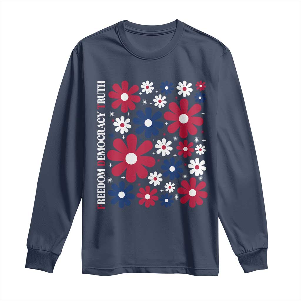 Subtle FDT Long Sleeve Shirt Boho Floral Red White Blue Social Justice - Wonder Print Shop