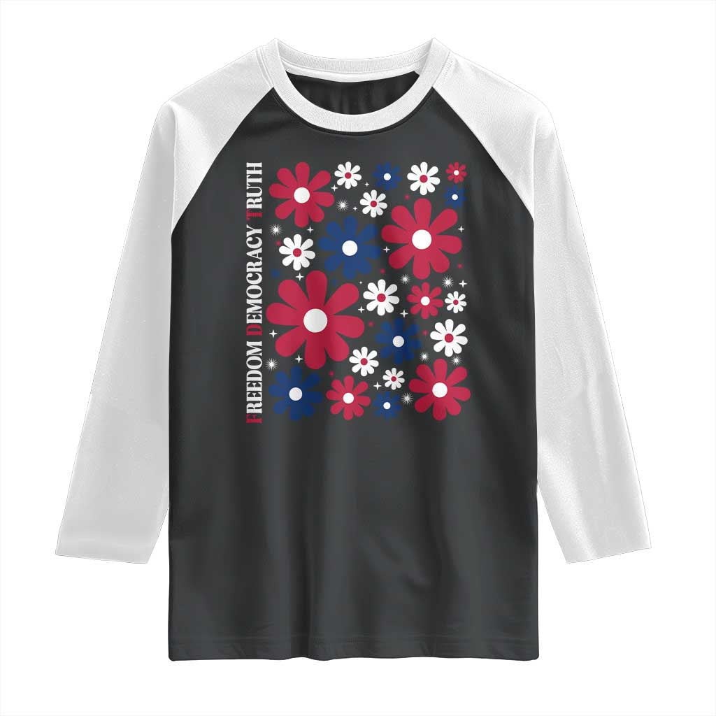Subtle FDT Raglan Shirt Boho Floral Red White Blue Social Justice - Wonder Print Shop
