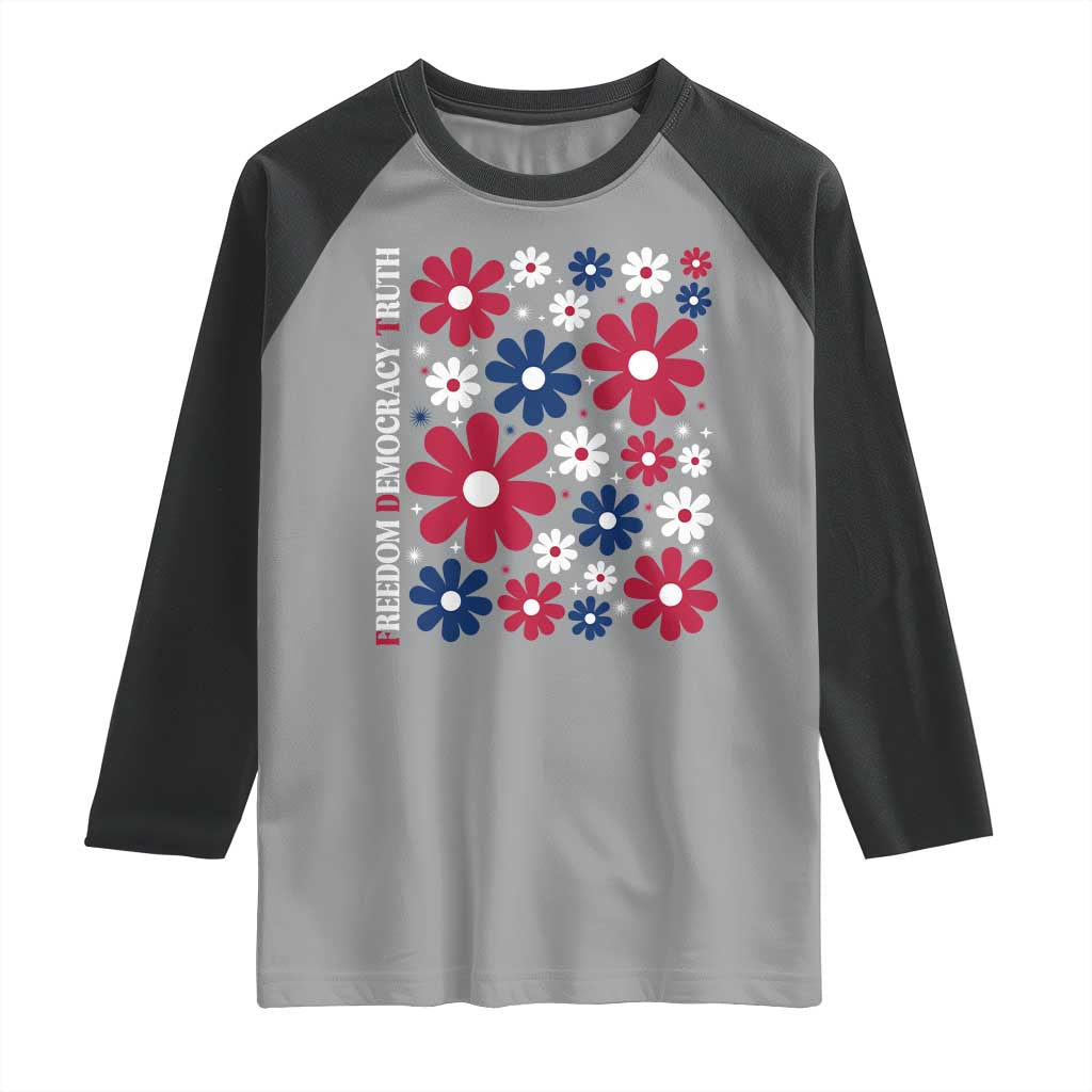 Subtle FDT Raglan Shirt Boho Floral Red White Blue Social Justice - Wonder Print Shop