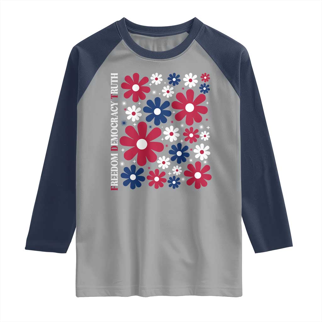 Subtle FDT Raglan Shirt Boho Floral Red White Blue Social Justice - Wonder Print Shop
