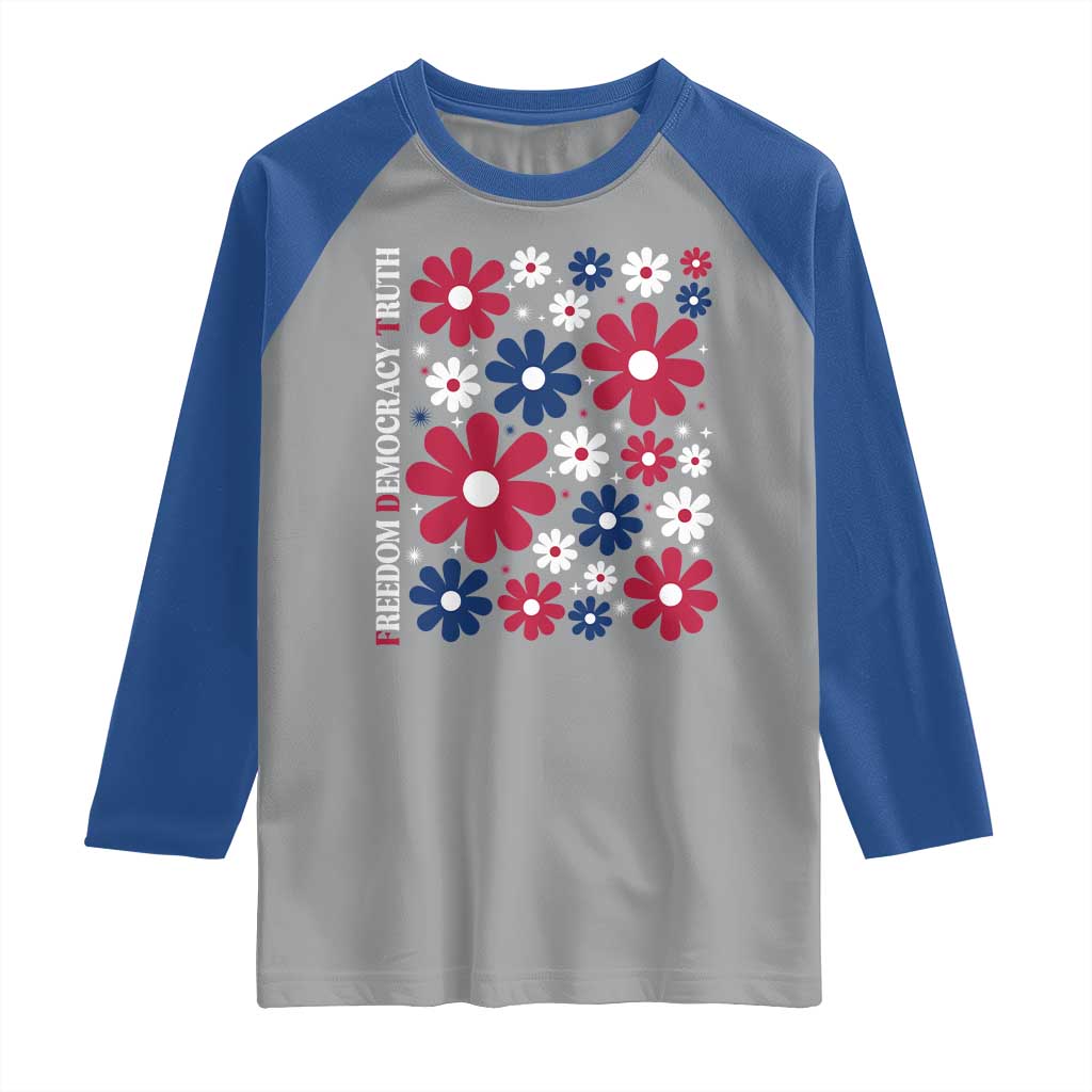 Subtle FDT Raglan Shirt Boho Floral Red White Blue Social Justice - Wonder Print Shop