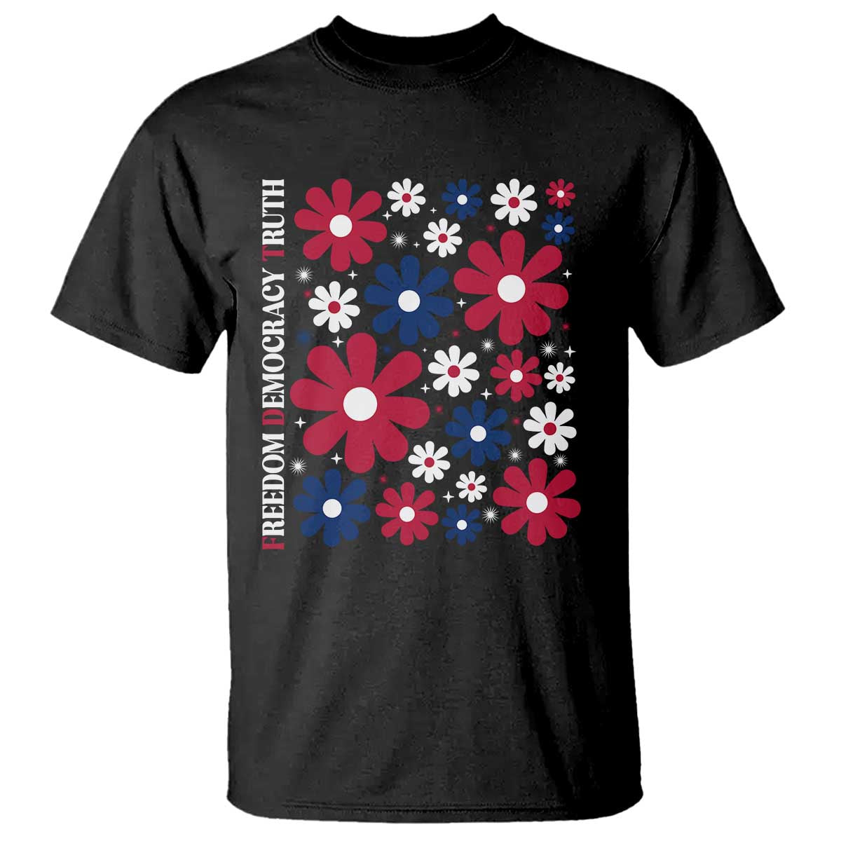 Subtle FDT T Shirt Boho Floral Red White Blue Social Justice - Wonder Print Shop