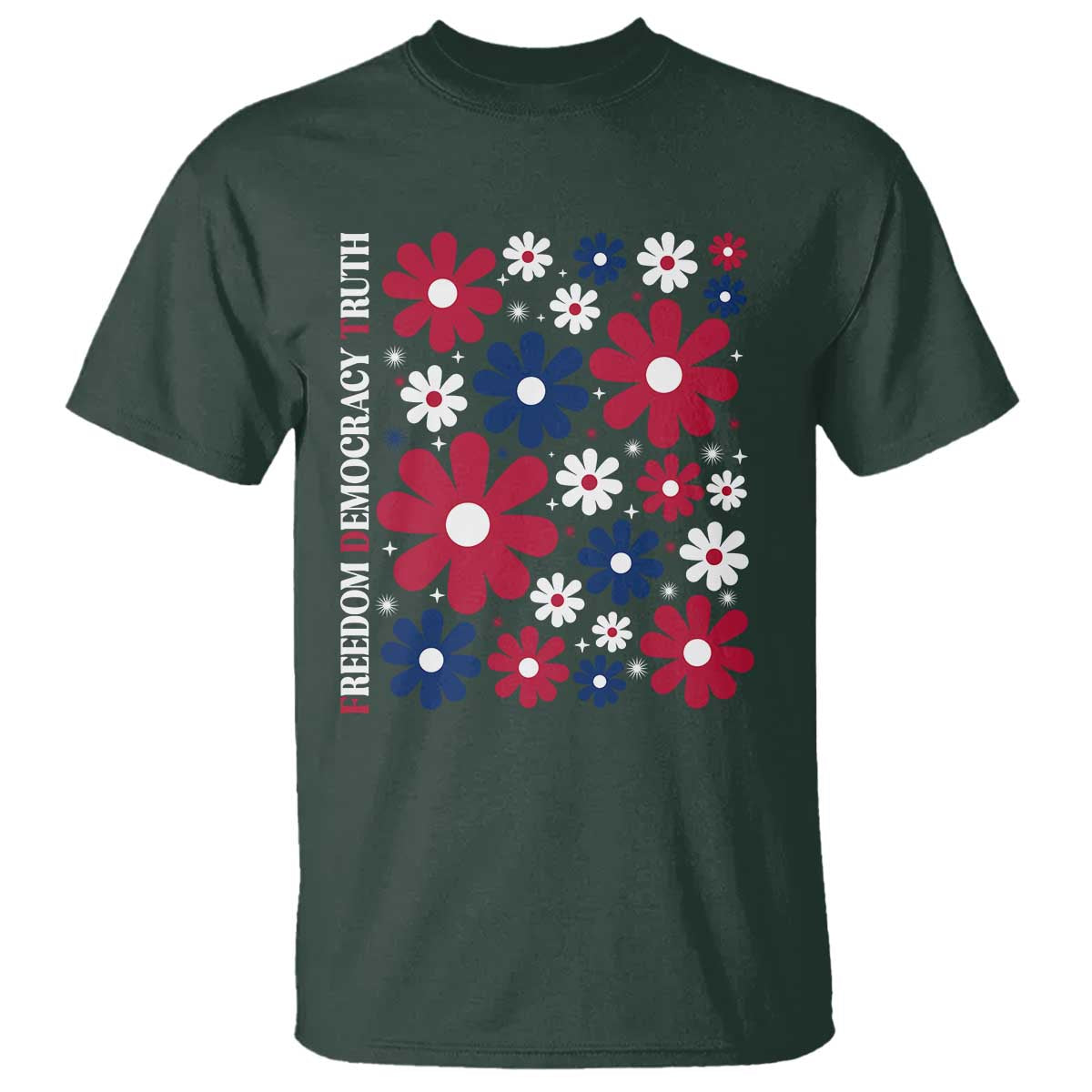 Subtle FDT T Shirt Boho Floral Red White Blue Social Justice - Wonder Print Shop