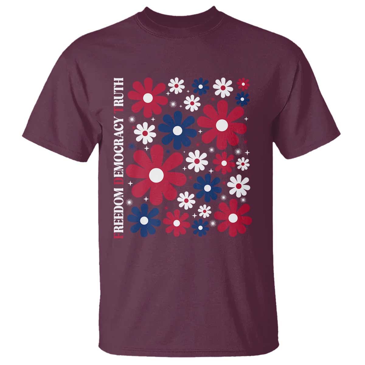 Subtle FDT T Shirt Boho Floral Red White Blue Social Justice - Wonder Print Shop