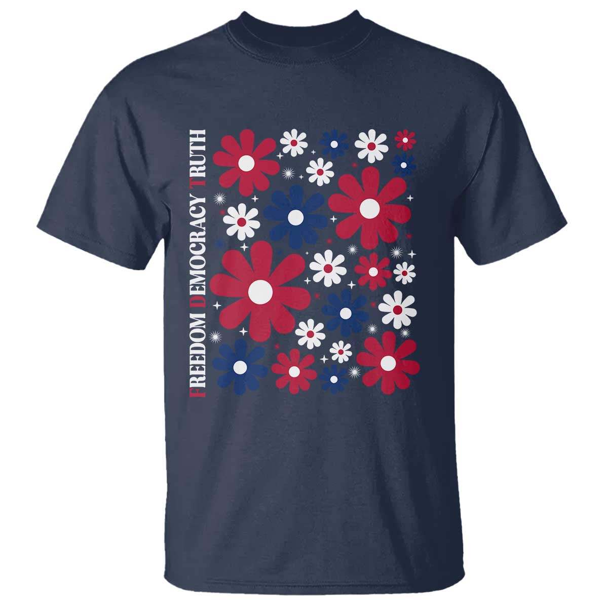 Subtle FDT T Shirt Boho Floral Red White Blue Social Justice - Wonder Print Shop