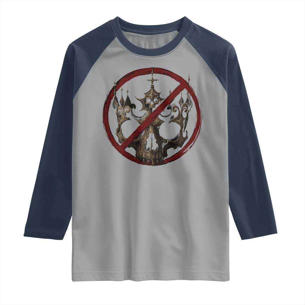 No Kings in America Raglan Shirt Skull Crown Nope Kings - Wonder Print Shop