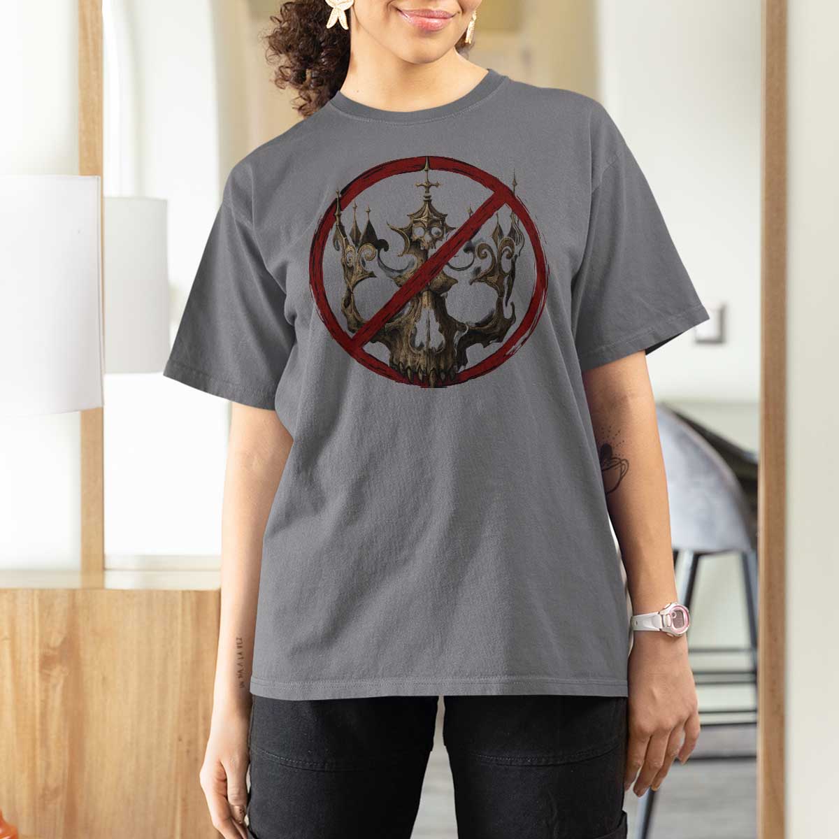 No Kings in America T Shirt For Women Skull Crown Nope Kings - Wonder Print Shop