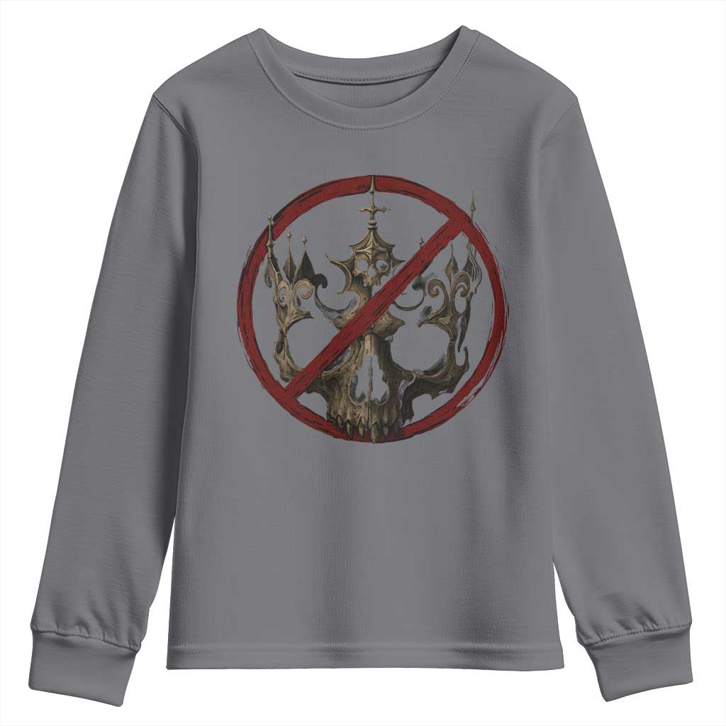 No Kings in America Youth Sweatshirt Skull Crown Nope Kings - Wonder Print Shop