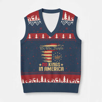No Kings in America V-Neck Knit Sweater Vest Vintage Old American Flag Patriotic 1776 We The People - Wonder Print Shop