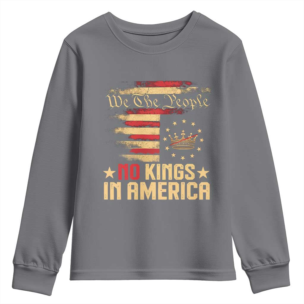 No Kings in America Youth Sweatshirt Vintage Old American Flag Patriotic 1776 We The People TS10