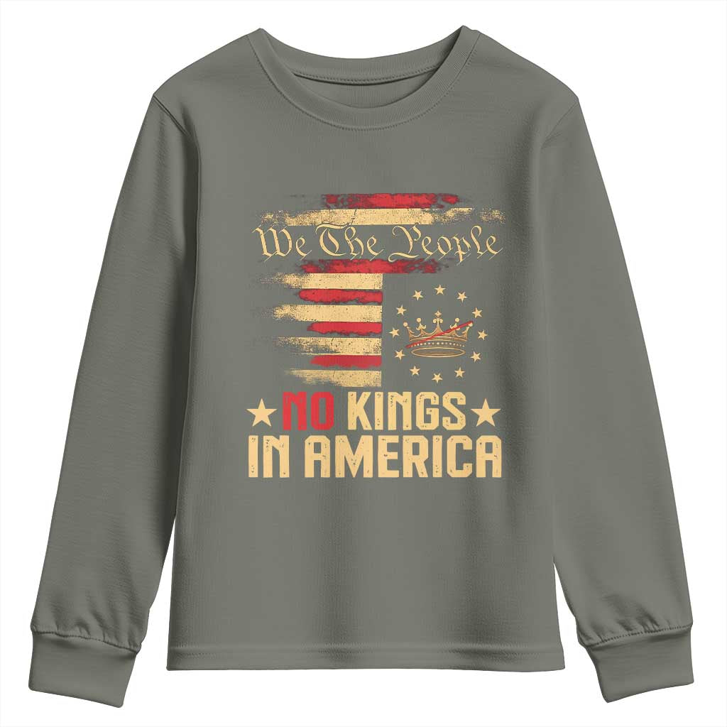No Kings in America Youth Sweatshirt Vintage Old American Flag Patriotic 1776 We The People TS10