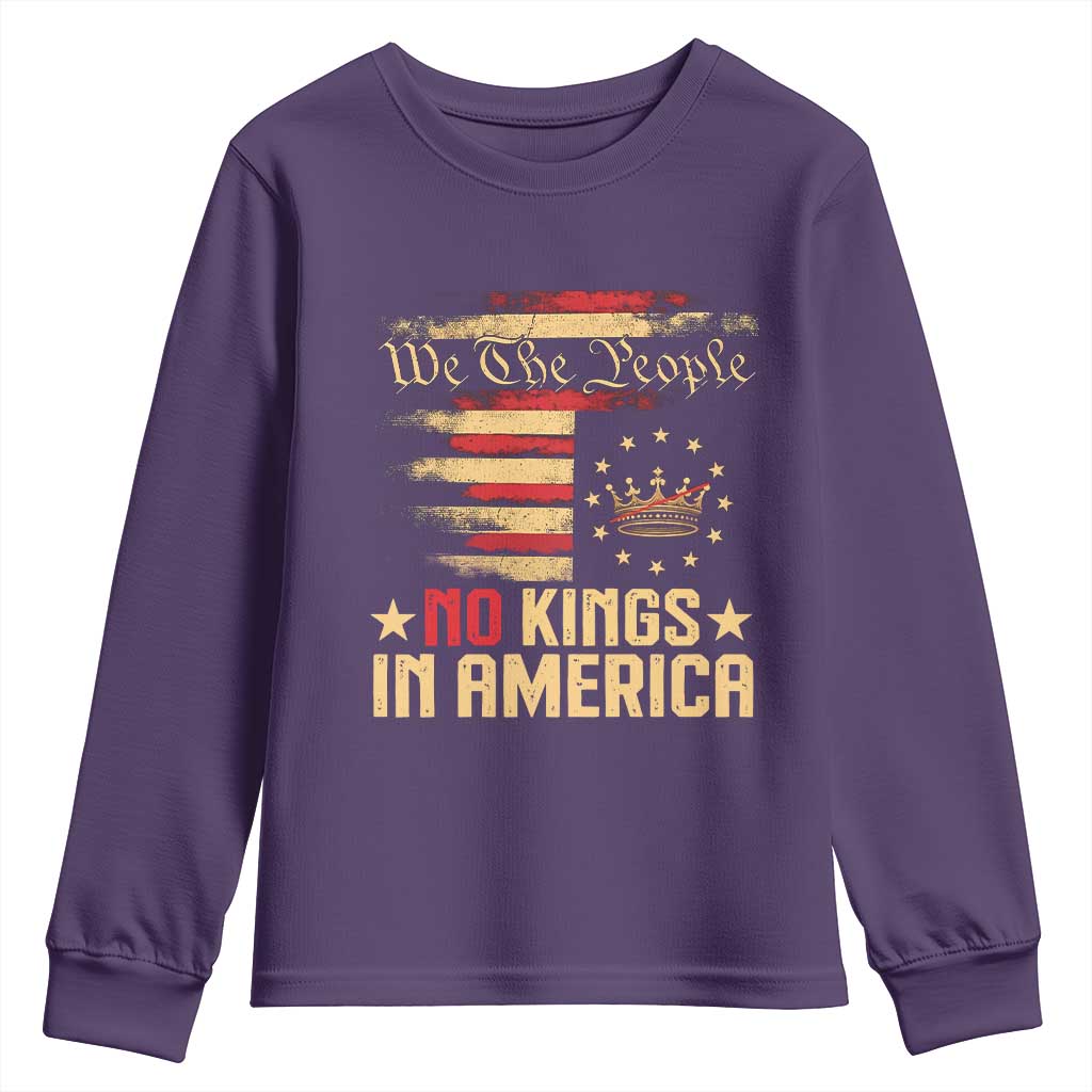 No Kings in America Youth Sweatshirt Vintage Old American Flag Patriotic 1776 We The People TS10