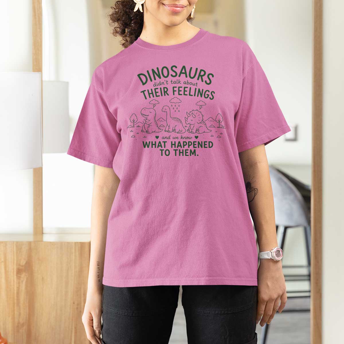 Funny Psychology Lover T Shirt For Women Dinosaurs Didnt Talk About Their Feelings Mental Health Therapist