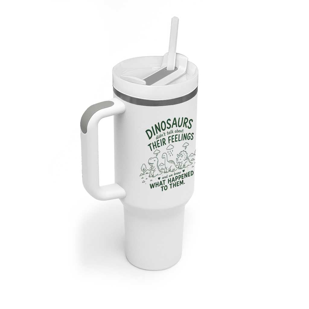Funny Psychology Lover Tumbler With Handle Dinosaurs Didnt Talk About Their Feelings Mental Health Therapist