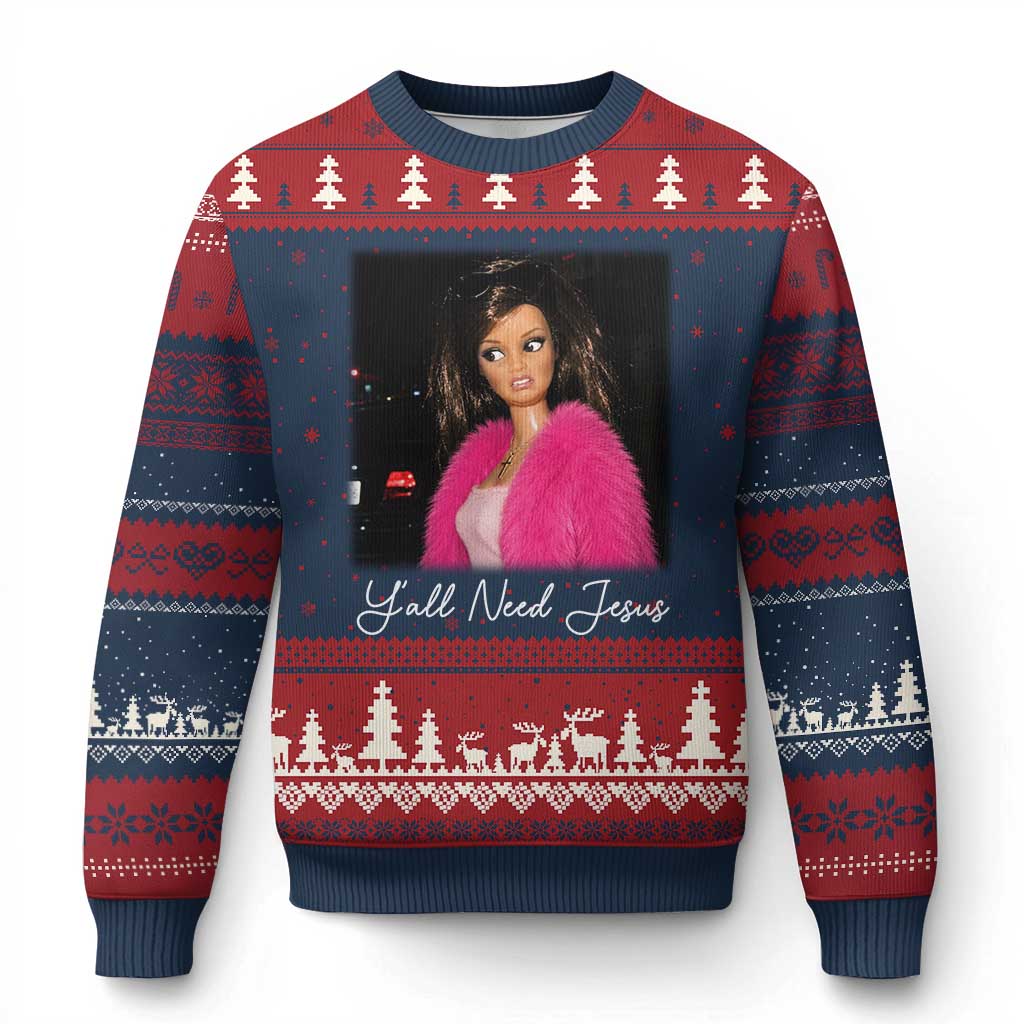 Y'all Need Jesus Funny Girls Meme Saying Christian Humor Ugly Christmas Sweater