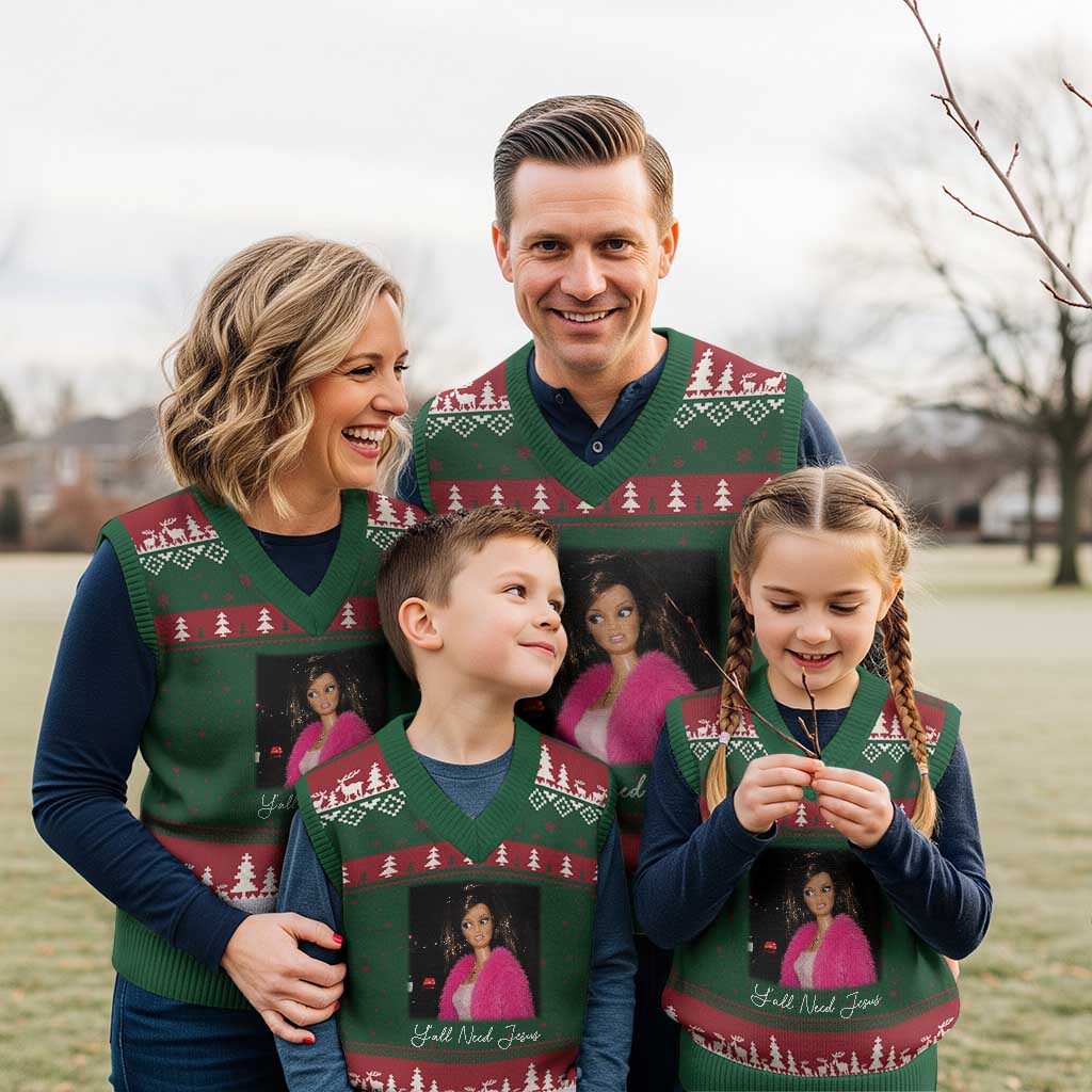Y'all Need Jesus Funny Girls Meme Saying Christian Humor V-Neck Knit Sweater Vest