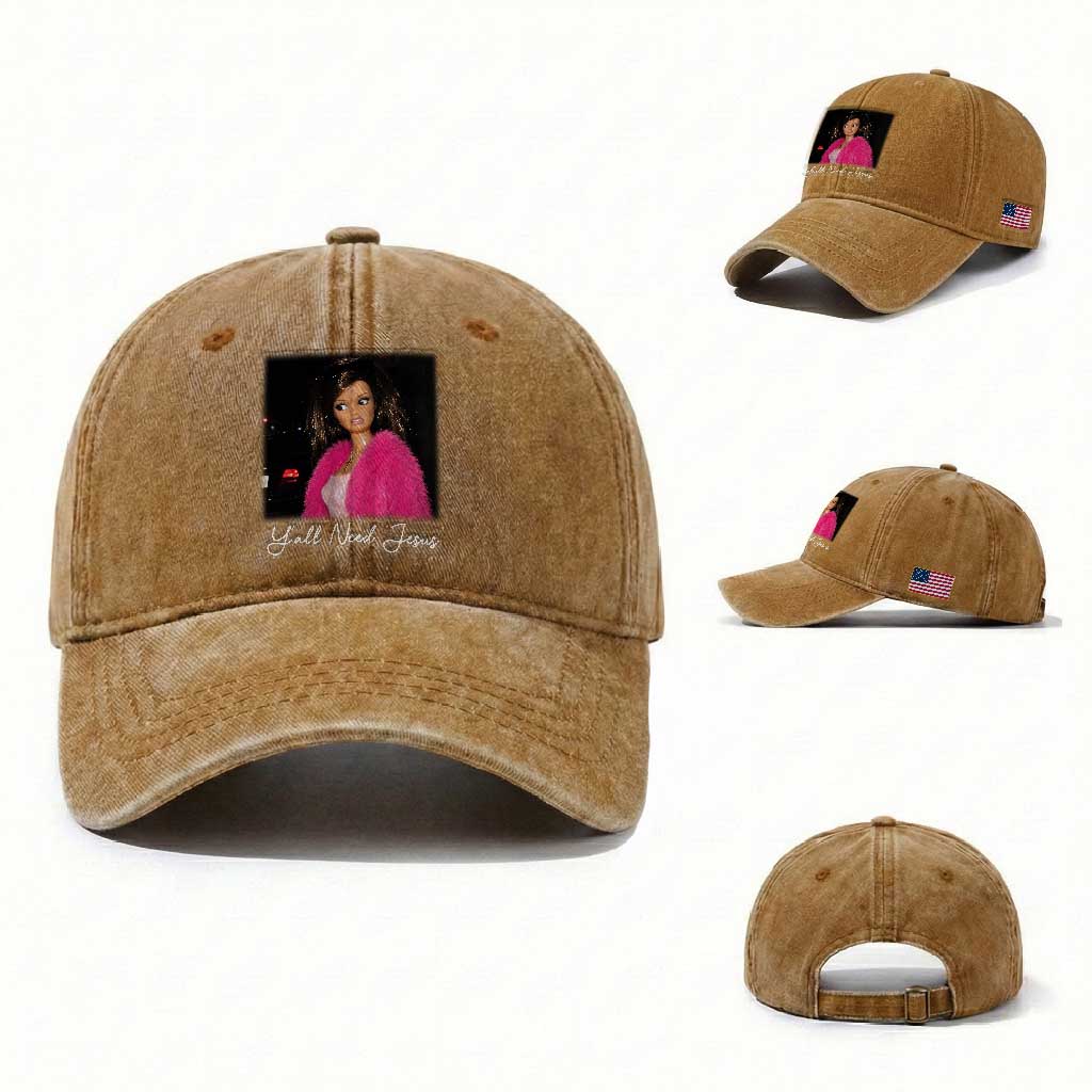 Y'all Need Jesus Funny Girls Meme Saying Christian Humor Washed Cotton Baseball Cap