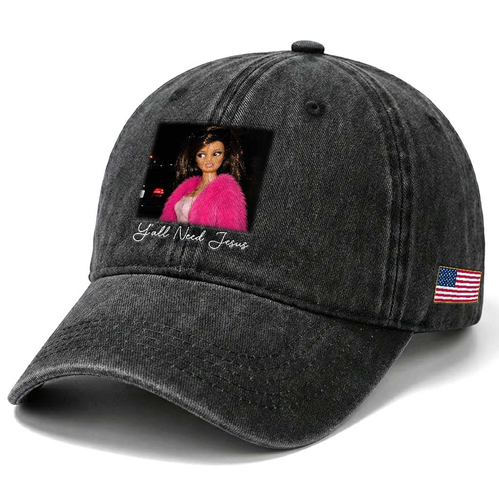 Y'all Need Jesus Funny Girls Meme Saying Christian Humor Washed Cotton Baseball Cap